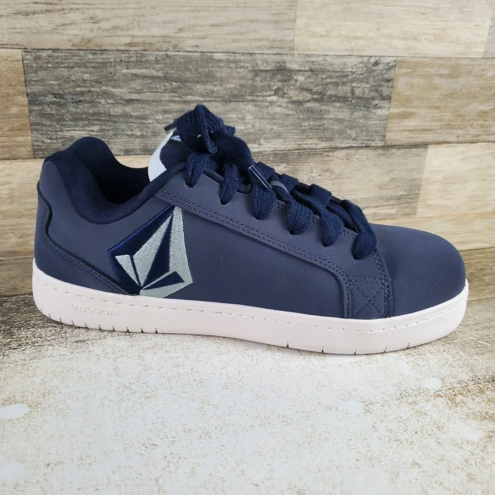 Volcom Stone Mens Work Shoes Sz 10 M Navy Blue Leather Composite Toe Lace Up